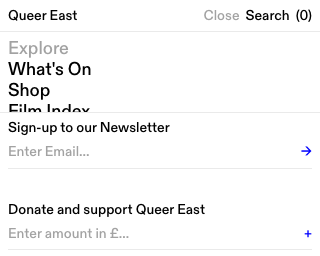 The navigation drawer at 320 by 256 pixels, where the newsletter and donate forms fill most of the panel.