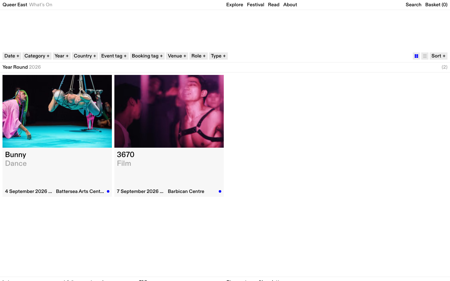 The What's On page rendered normally, with visible filter chips and view toggle.